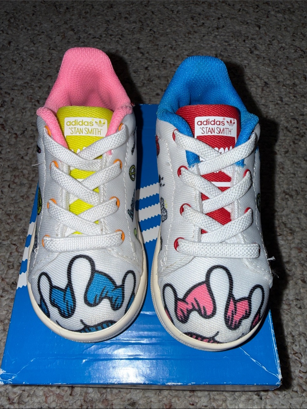 Toddler Adidas Stan Smith Canvas Sneakers with Pink & Blue Accents